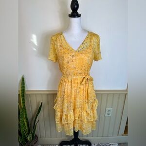 Simply VeraWang Chiffon Dress Butter Yellow Fairycore Tiered Coquette Women Sz M